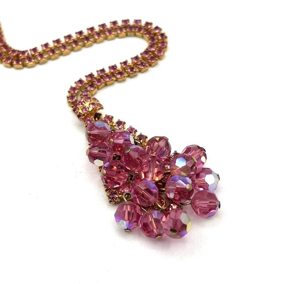 Juliana Delizza Elster Necklace Pink Cha Cha Rhinestone Crystal Cluster Necklace - Picture 1 of 9